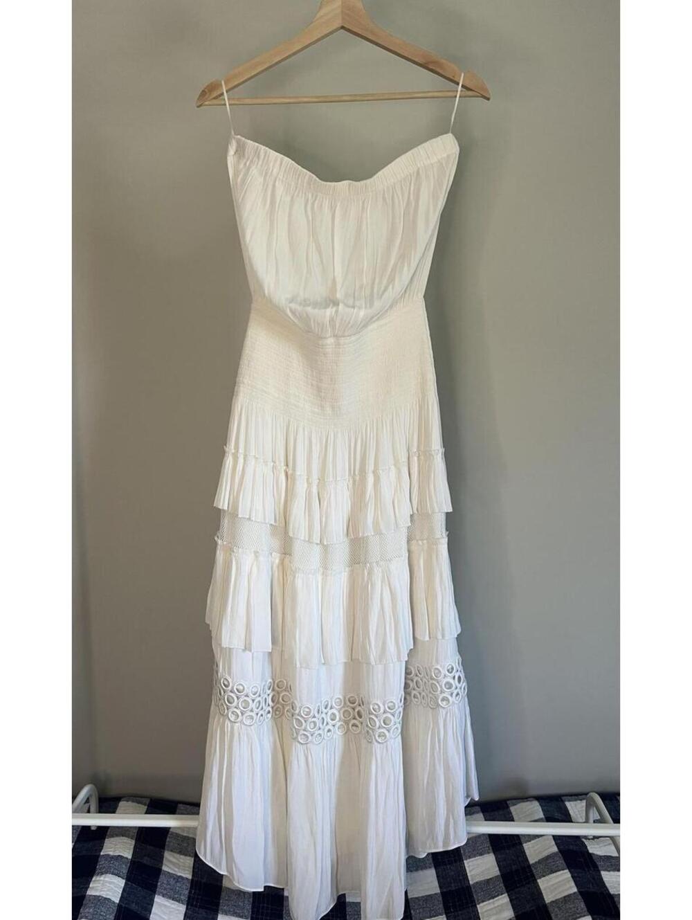 Ramy Brook White Textured Strapless Eyelet Dress - Size M - Bridal/Resort Wear